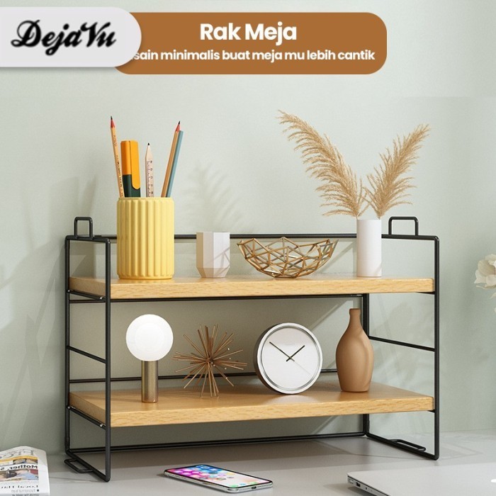 PRODUK TERBATAS Dejavu Rak Buku Meja Susun Rak Kayu Besi Minimalis Serbaguna HRB103