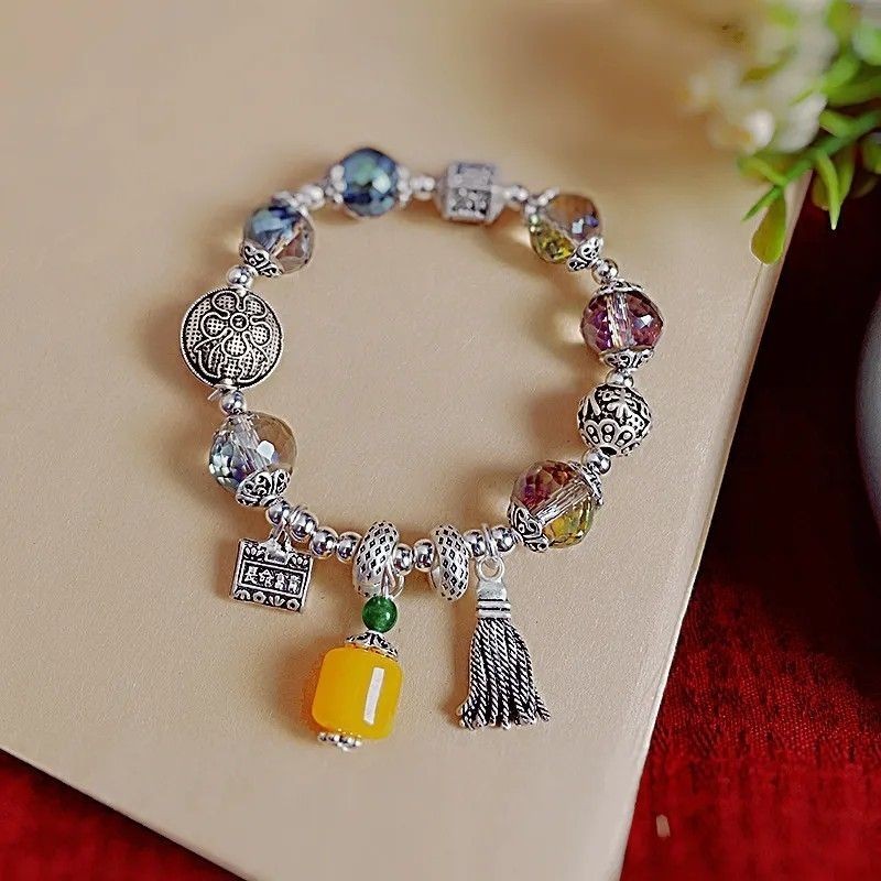 New Ethnic Style Colorful Tibetan Silver Bracelet for Women