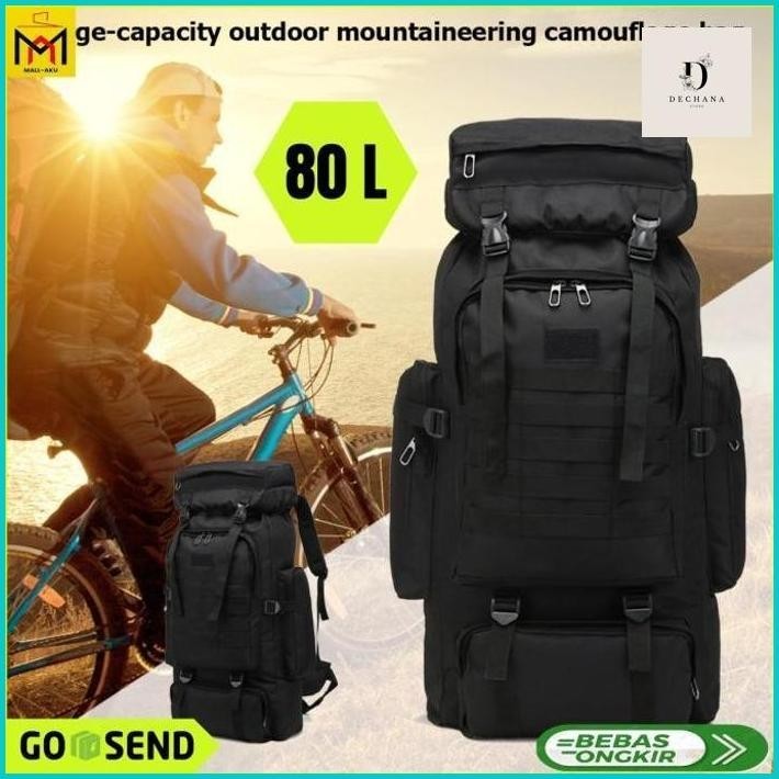 PERLENGKAPAN CAMPING Tas Gunung Ransel Taktis Militer Hiking Camping Oxford Waterproof 80 L