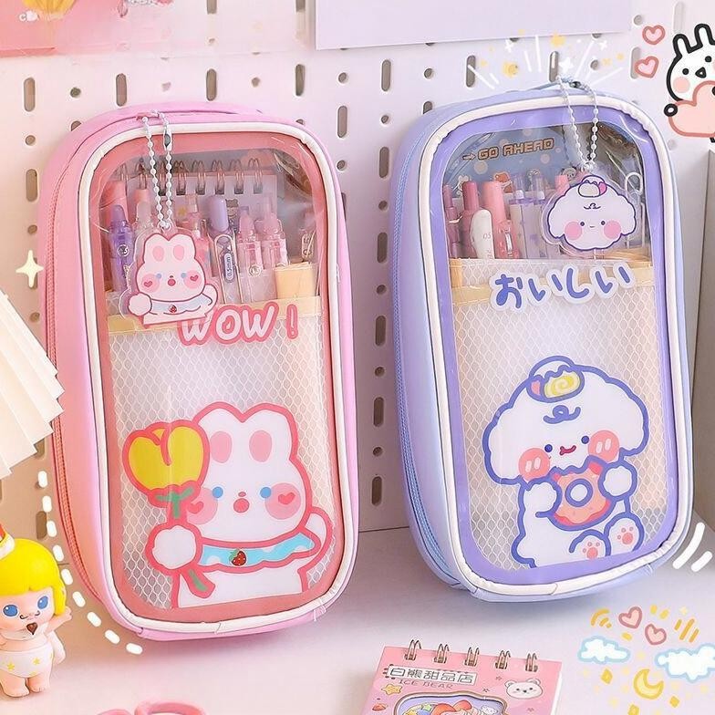 

New Dilengkapi Dengan LiontinPencil Case Kotak Pensil Cute Tempat Pencil Fashion Korea Tempat Alat Tulis Kawaii Pencil Tempat Pensil Lucu Anak Cases Large Capacity Box For Girls Office Student Stationery Organizer