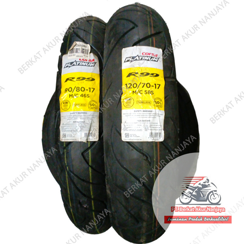 Corsa Platinum R99 90/80 & 120/70-17 Sepasang Ban Motor Sport Tubeless BONUS Pentil