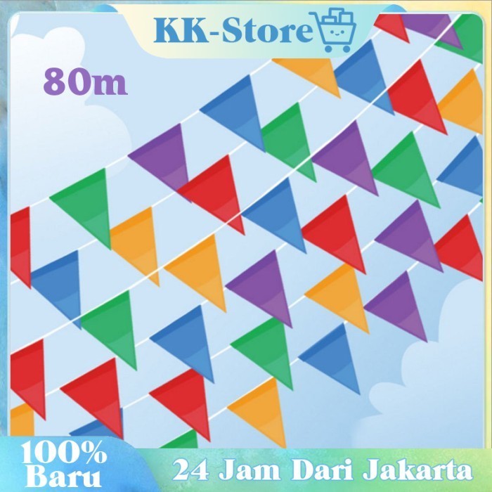 

Terlaris 150Pcs Bendera Hias Festival 80 Meter Bendera Segitiga Warna Warni SALE