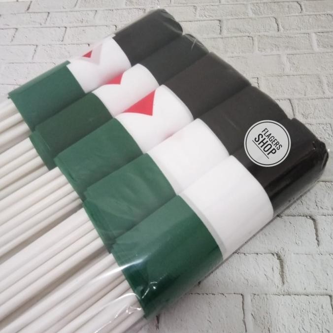 

Terlaris [100 PCS] BENDERA PAWAI PALESTINA / BENDERA STIK PALESTINA SALE