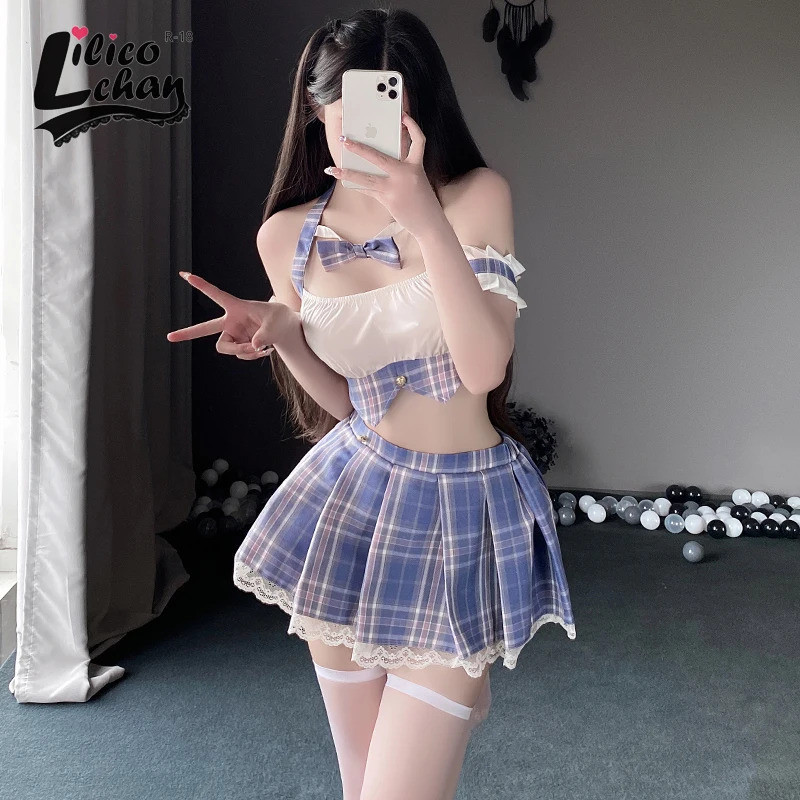 Lilicochan JK Student Cosplay Costume Sexy Japanese Schoolgirl Short Top Pleated Skirt Bow Kawaii Ro