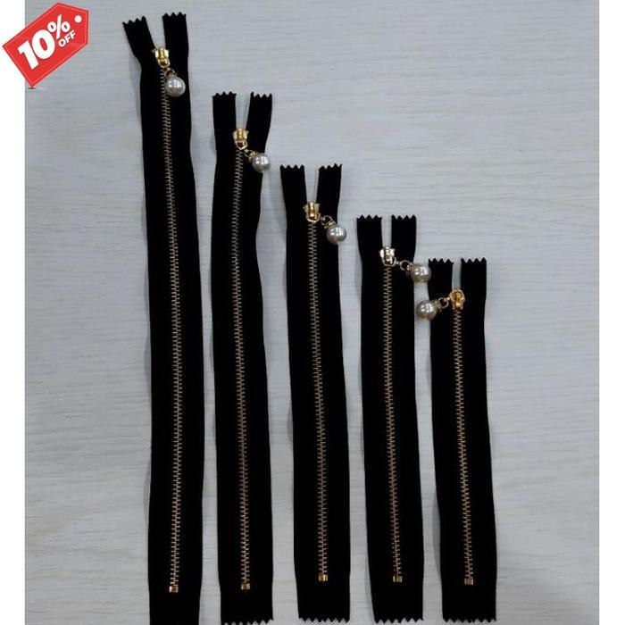 Baru Resleting, Zipper Kuningan Variasi Pearl(Imitasi)Slider-Kepala Mutiara/Monte, Ykk Ukuran 15Cm -