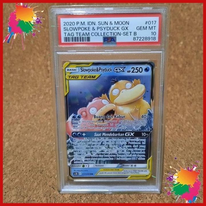 [GWM] SLOWPOKE & PSYDUCK GX RR PSA 10 017/204 POKEMON INDONESIA TAG TEAM B