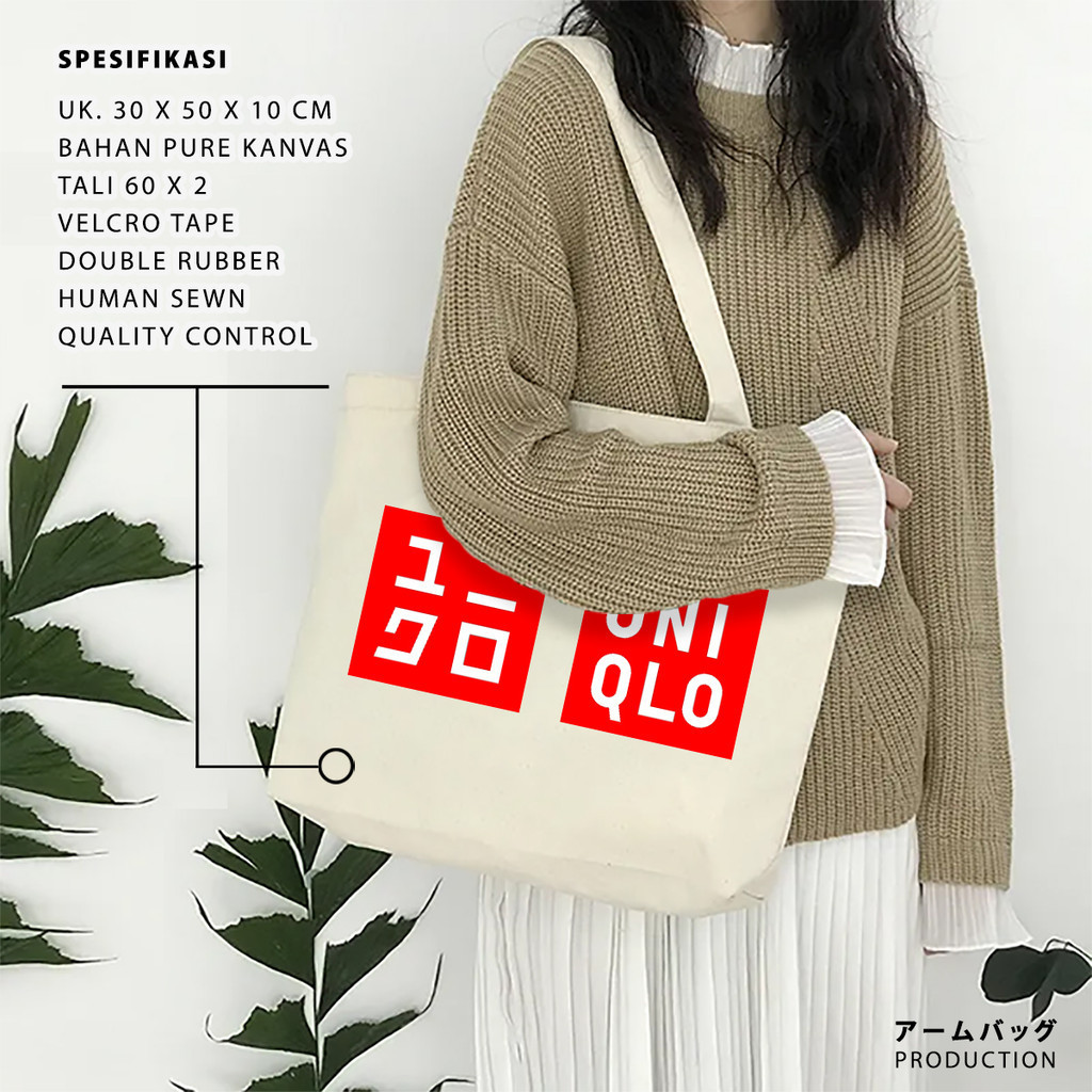 TAS KANVAS UNIQLO BAHAN KANVAS UKURAN BESAR - TAS WANITA / TOTE BAG  KANVAS / TOTE BAG