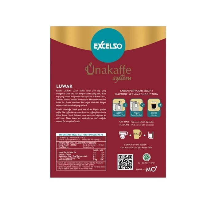 

Excelso Unakaffe Kopi Kapsul Luwak (12 Pod / 6,5 Gram)