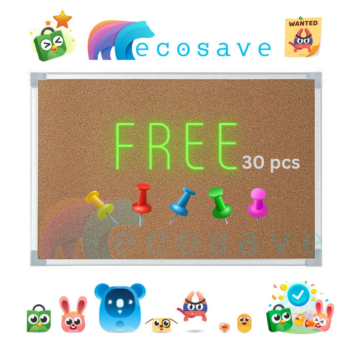 

Softboard Cork Pin Board / Papan Mading Gantung EcoSave 90 x 120 cm