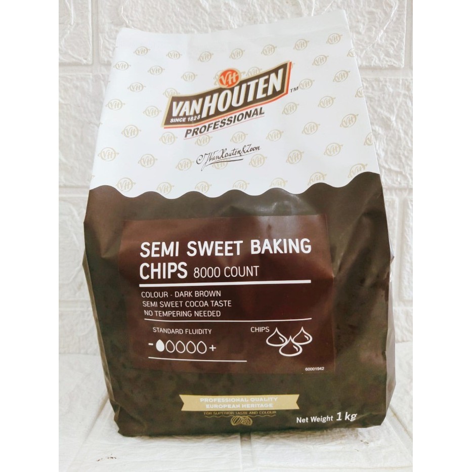 

NEW Van Houten - Semi Sweet Baking Choco Chips 1kg Chocochips Compound