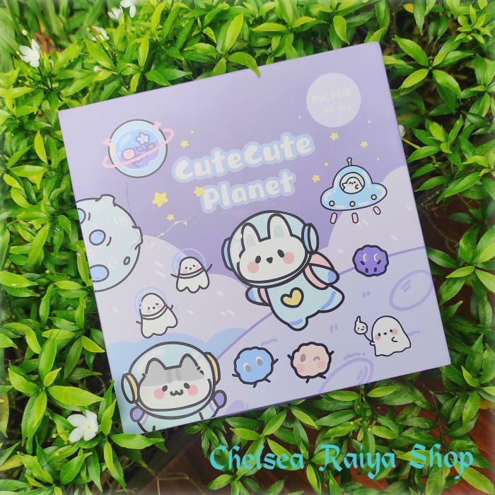 

Ready Stiker Plastik Pvc Dekorasi Scrapbook Cute Planet 100 Lembar + Box