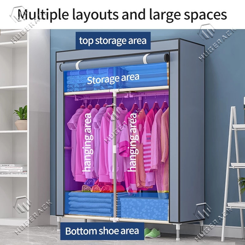 LEMARI PAKAIAN/ LEMARI BAJU JUMBO/LEMARI PORTABLE SERBAGUNA BAHAN KAIN RESLETING/LEMARI 3 SEKAT