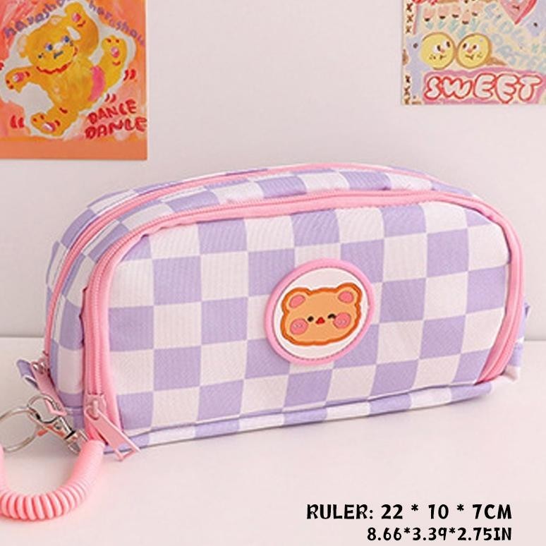 

qw-7 Tempat Pensil Motif Kotak Pensil Kartun Beruang Sleting Korea Aesthetic Lucu Import / Pencil Case/Premium/Plaid / Zipper/ Kompartmen/ Imut/Kotak/ Cute Hemat
