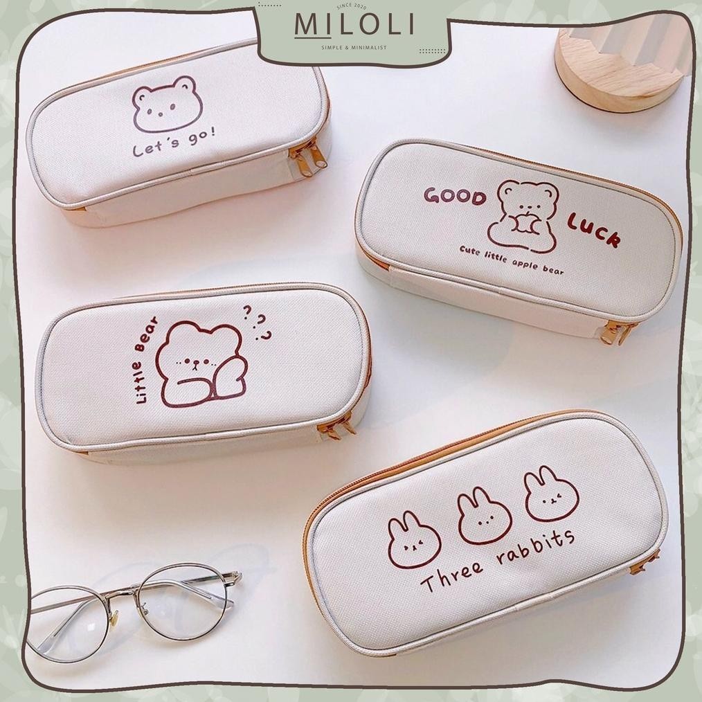 

t-56 [MILOLI] Kotak Pensil BEAR CARTOON kanvas Minimalis Aesthetic Korean Style Stationery - F0204 Berkualitas