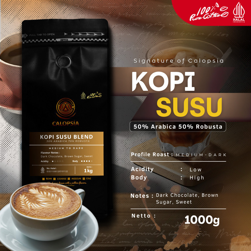 

CALOPSIA Kopi Susu Blend untuk kopi susu kekinian 1 kg | House Blend 50:50
