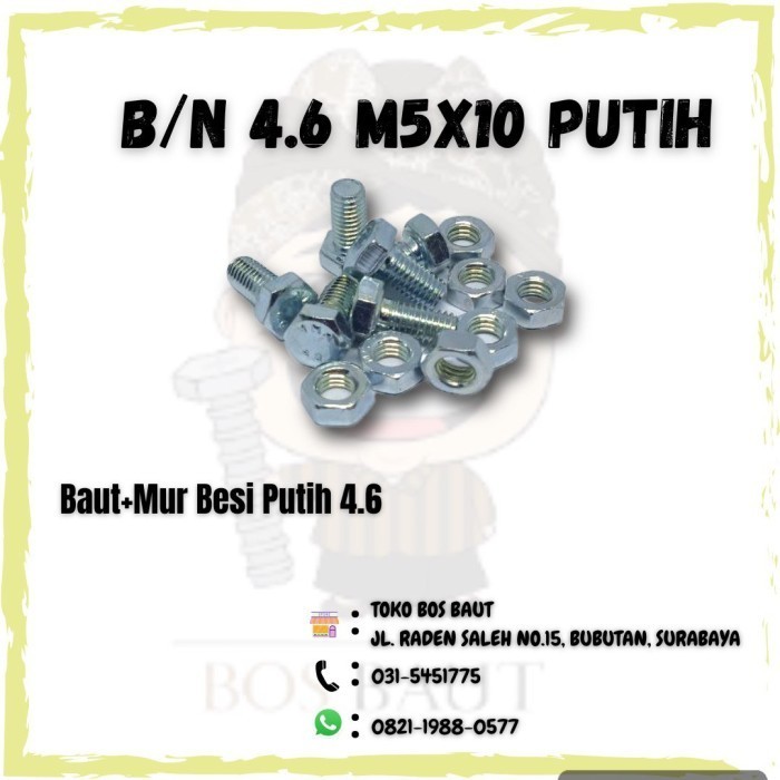 Baut Mur Besi M6x25 Kuning (Kunci 10)