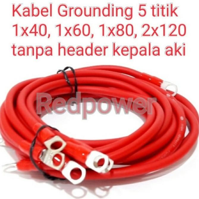 KABEL GROUNDING REDPOWER MERAH MOBIL 5 TITIK TANPA HEADER TEMBAGA AKI