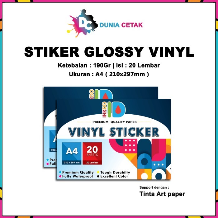 

Sale Kertas Sticker Vinyl Glossy A4 Isi 20 Lembar