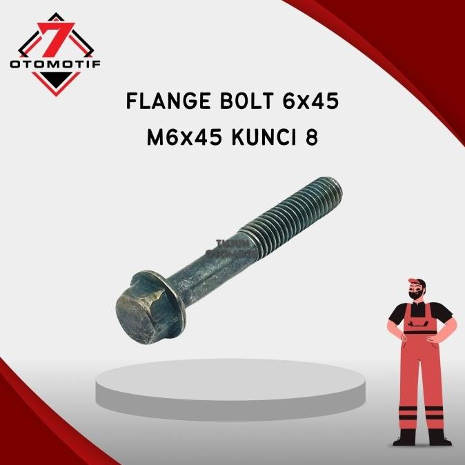 Diskon (1) Baut Topi Flange Bolt M6X45 Kunci 8 Hijau 7oto