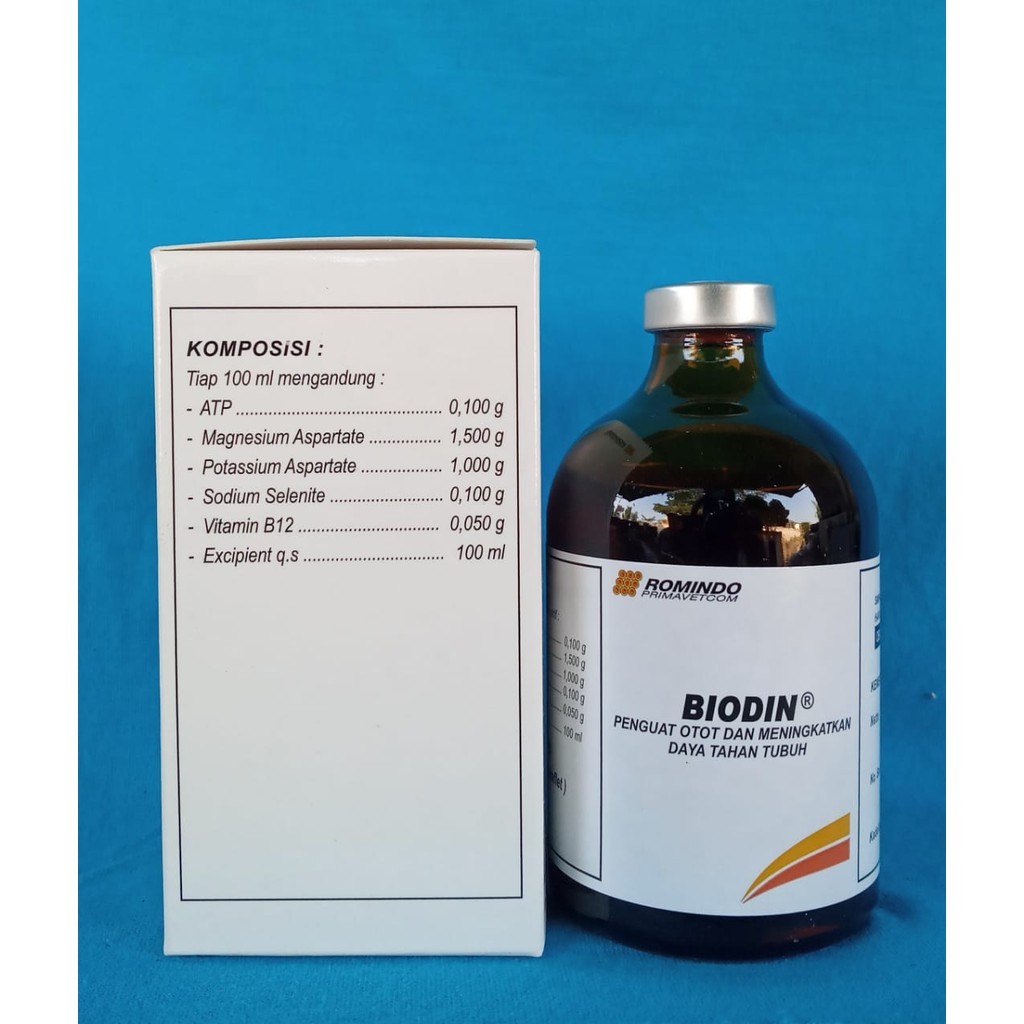 BIODIN Atp 100ml, suplemen penguat otot dan energi pada hewan ternak kambing, domba, dan sapi.