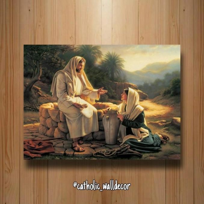 

Hiasan dinding Kristen Katolik Tuhan Yesus dan wanita Samaria 40x30cm