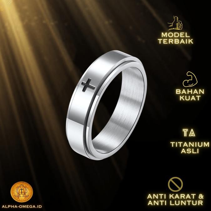 

Cincin Salib Simpel Titanium Putar - Cincin Salib Pria Wanita Kristen