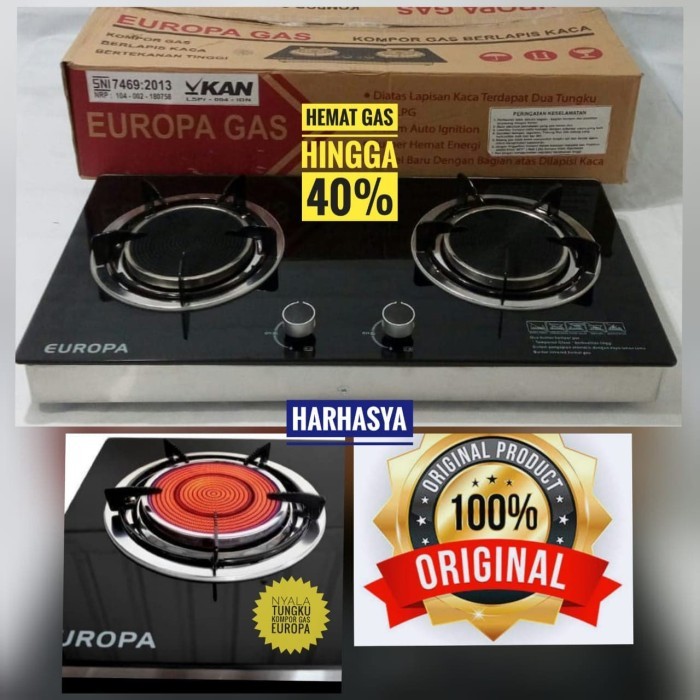 Kompor gas kaca bara Europa 2 tungku, kompor tanam dan duduk. INFRARED