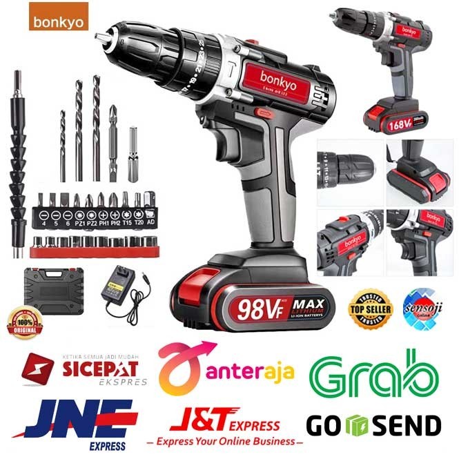 Wiji Bor Cordless Bor Baterai Mesin Bor Baterai Bonkyo 98Vf Bor Bonkyo168Vf