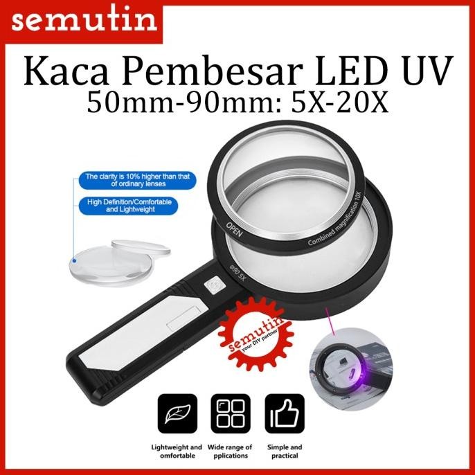 

Kaca Pembesar 6 LED 2 UV 5X-20X 50mm-90mm AG21 / Lup Lensa Lampu