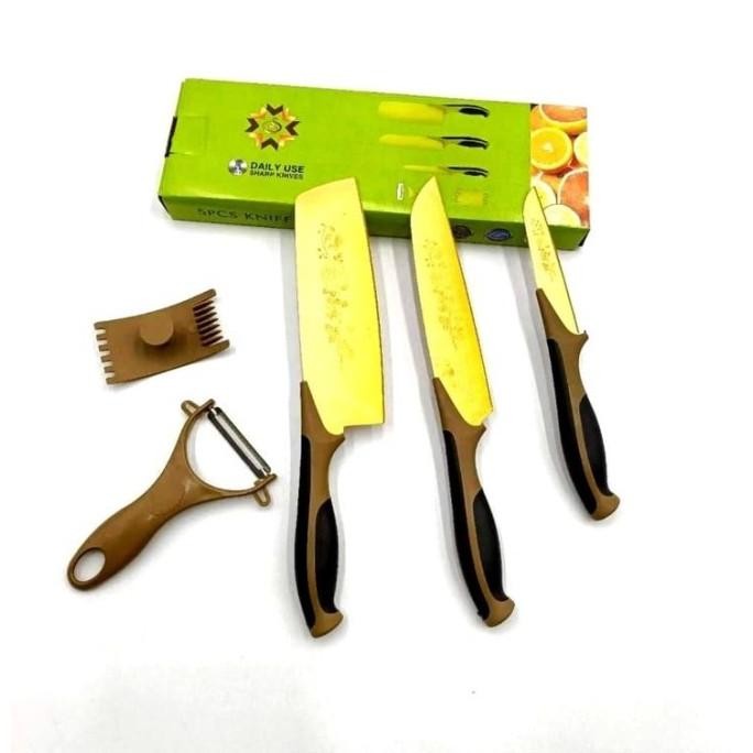 [Cod] Pisau Set Granite Gold Keramik Isi 5Pcs - Pisau Dapur Set Murah