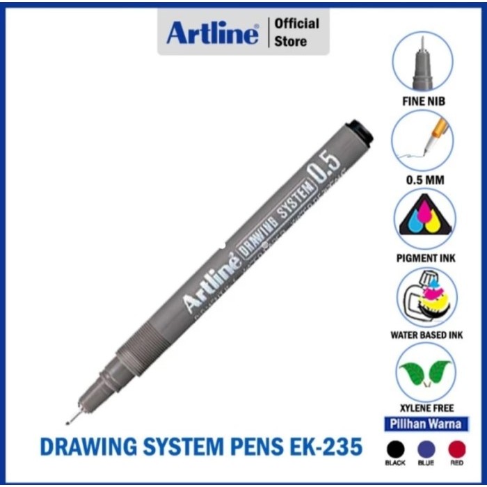 

\"\"\"\] drawing pen artline kode ek 236 ukuran 005 sd 08 warna biru / hitam satuan