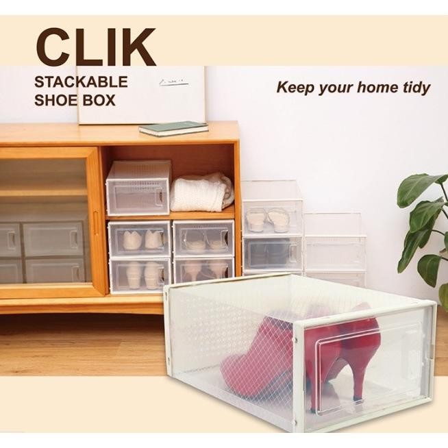 Hl0197 Box Sepatu Plastik Transparan Bening Kotak Sepatu Lipat Transparan