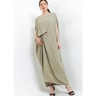 Gamis Kaftan Pesta Mewah Chic Simple Gold Print Ruched Wanita Modern Tn07Bb Dress Kondangan