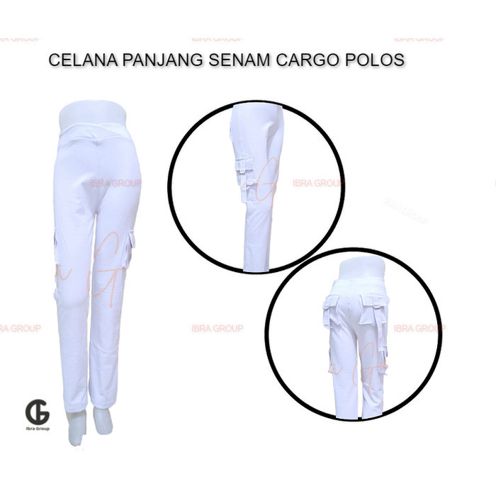 HOT SALE CELANA SENAM WANITA PANJANG KANTONG CARGO WARNA PUTIH JUMBO