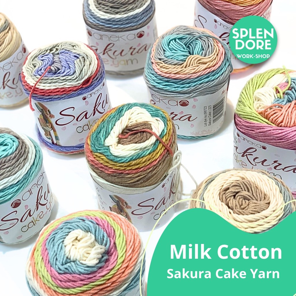 Benang Milk Cotton Sakura Cake Yarn Rainbow