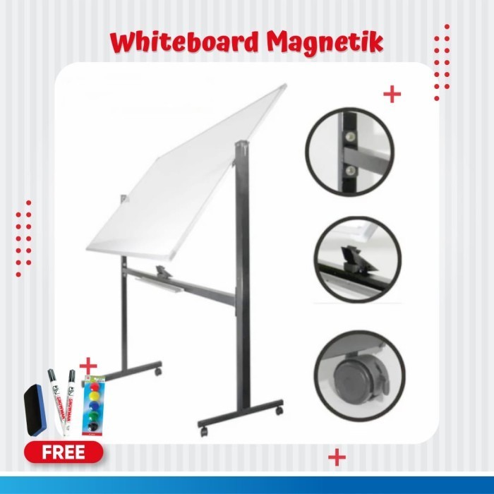 

Terbaru Whiteboard / Papan Tulis Magnetic Single Face Stand Uk 90X120 Cm Promo Ready Stok