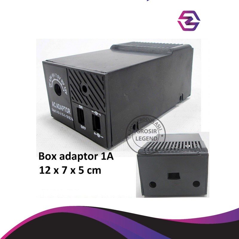 Box adaptor power supply 1A kosongan plastik sablon