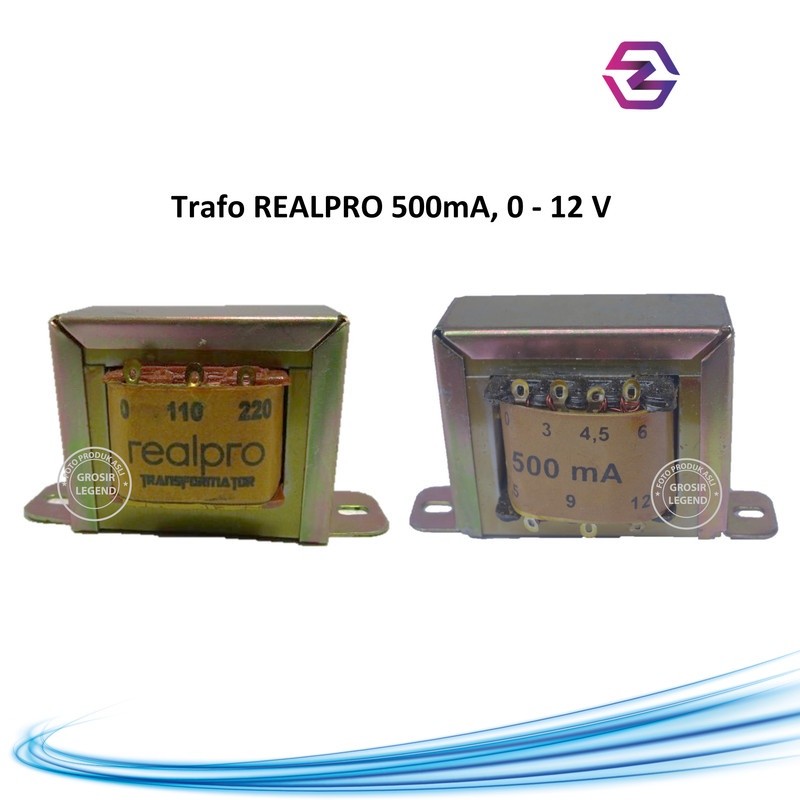 Trafo 500 mA 0 - 12V non CT engkel Realpro