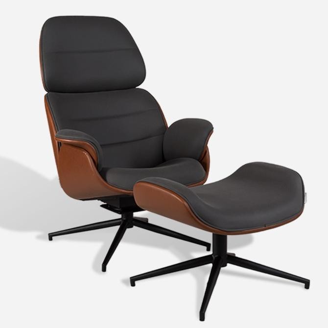 Monza Lounge Chair Ottoman Brown Kursi Armchair Leather Eames Knoll