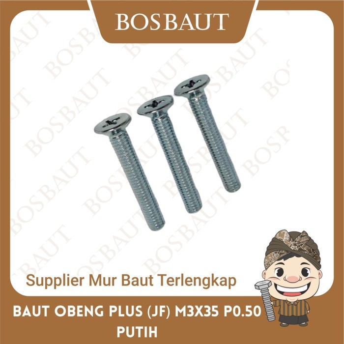Baut JF, Baut Obeng Plus Ukuran M3X35 P0.50  Besi Putih (ISI 10)