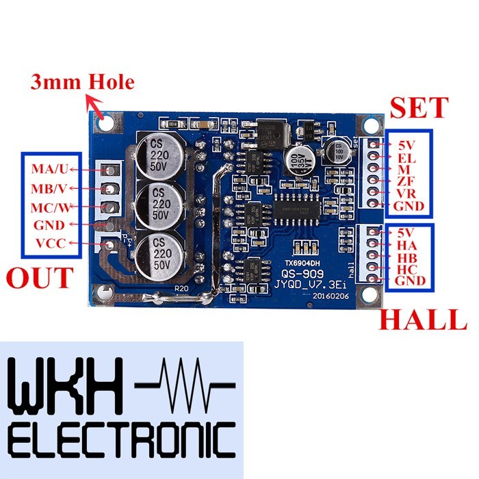 (WKH) BLDC DRIVER CONTROLLER 12V-36V DC 500W PWM BRUSHLESS MOTOR HALL SENSOR