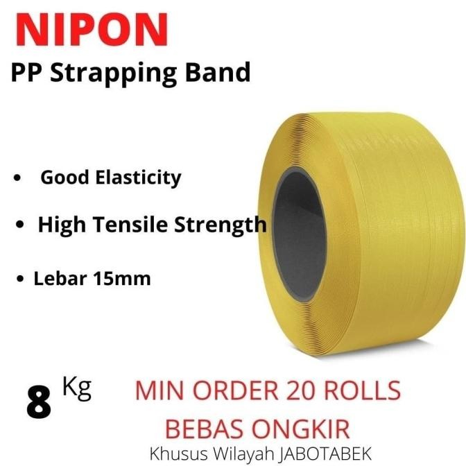 STRAPPING BAND NIPON 15MM TALI PACKING KUNING 8KG BEBAS ONGKIR 20ROLL