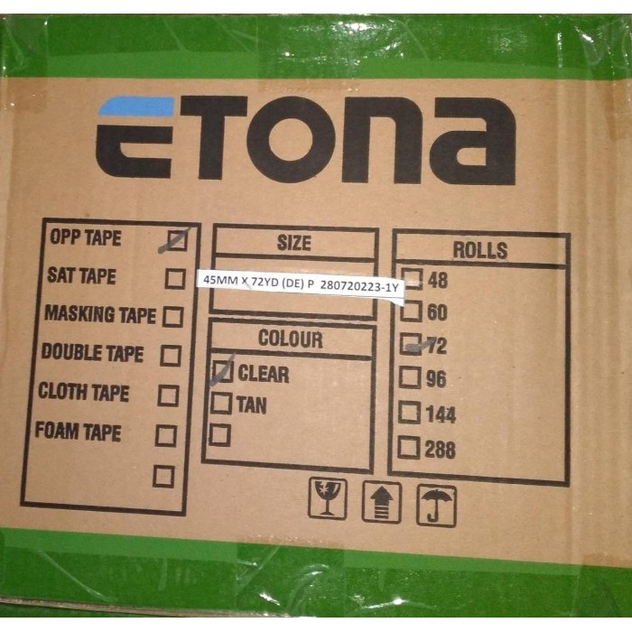 

Sale Etona Lakban 2 Inch, 45 Mm 72 Yard. 1 Karton Harga Spesial