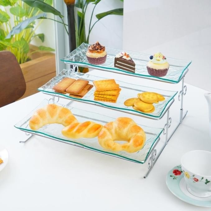Krishome Wadah Saji Kaca 3 Tingkat / Nampan Kue