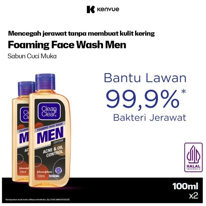 Clean & Clear Foaming Face Wash Men Sabun Cuci Muka 100ml - Isi 2