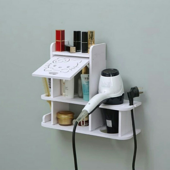 Terbaru - Rack Rak Dinding Gantung Holder Hairdryer Alat Tempat Kosmetik Makeup