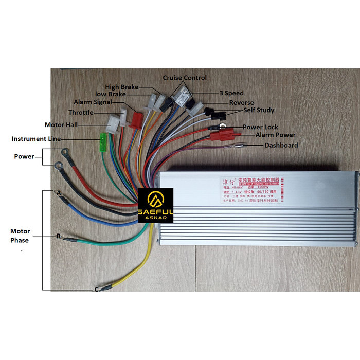 Controller BLDC 48V 60V 64V 1500W Sepeda Listrik E-Bike