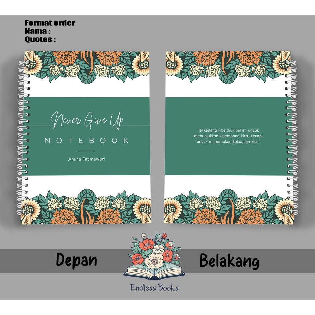 

Buku Catatan Notebook Hardcover ring/spiral CUSTOM nama dan quotes