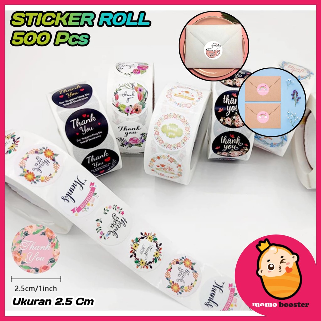 

MM Sticker Thank You Roll Isi 500 Pcs Stiker Terima Kasih Warna Self Adhesive Seal Label Roll Sticker Thank You 2.5Cm