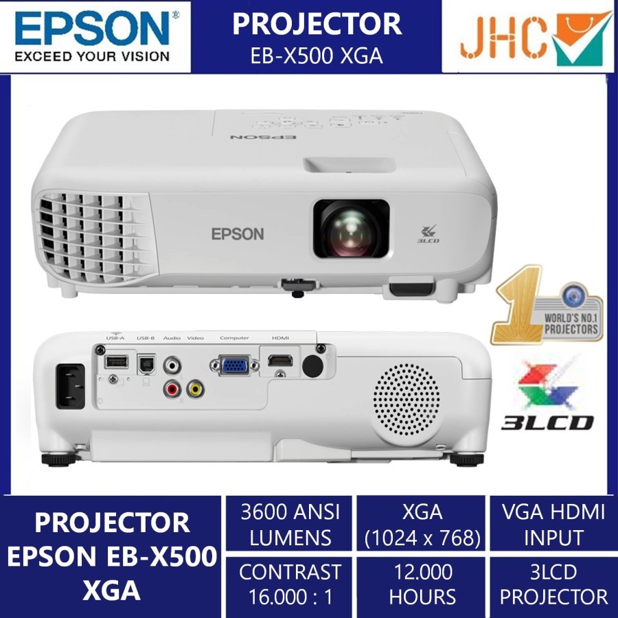 Projector Proyektor Epson EB-X500 EBX500 XGA 3600 Lumens 3LCD VGA HDMI